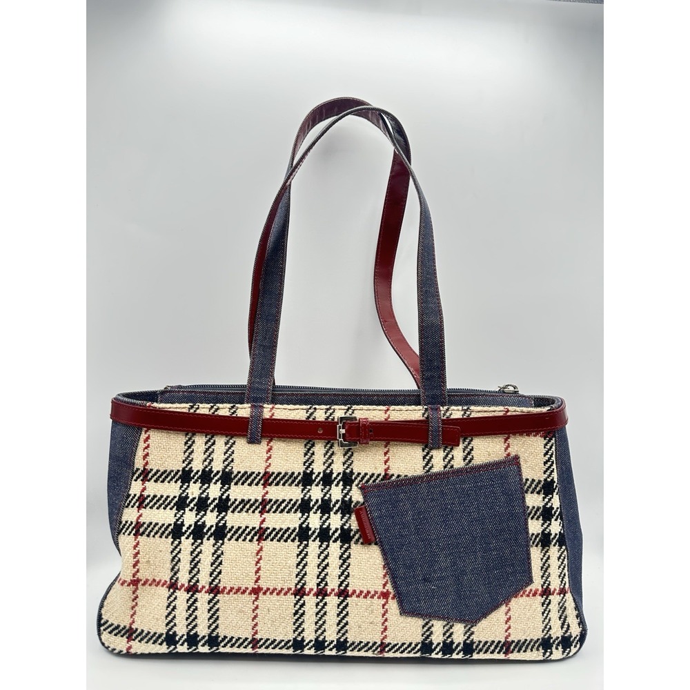Burberry Vintage Canvas Denim-Trimmed Nova Check Shoulder Bag